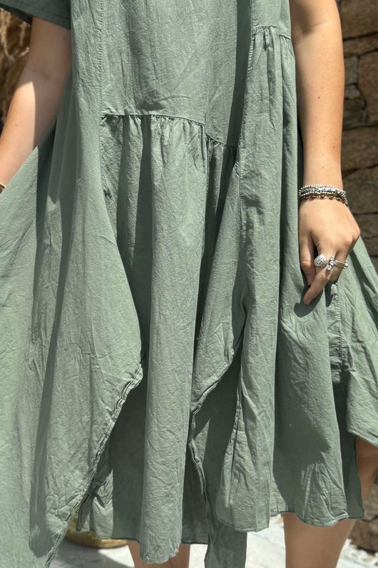 Made in Italy Tiggy Pure Cotton Smock Dress Soft Khaki -
